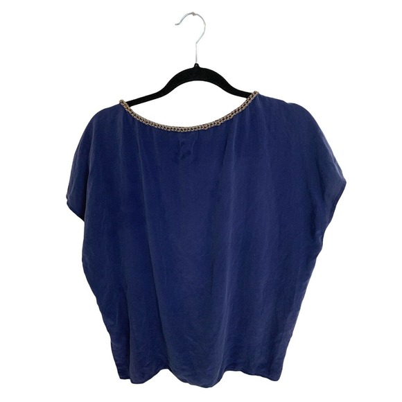 Women's Joie Silk Navy Blue Short Sleeve Braided Scoop Neck Shirt Top Size XS - Picture 5 of 7